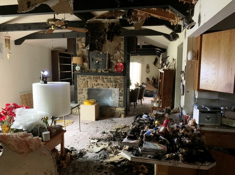 Fire damaged family room
