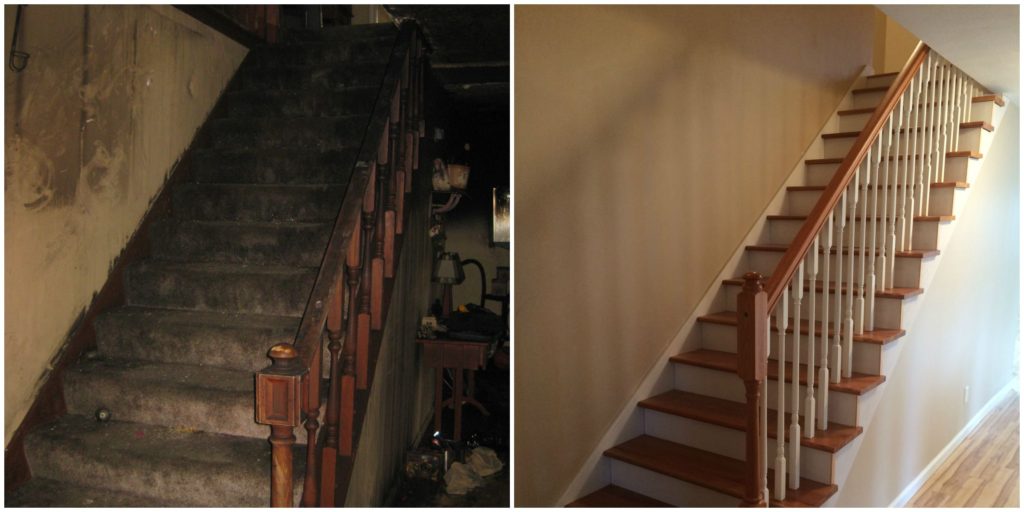 Before and After Fire Damaged Stairway