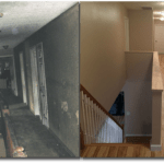 Fire damage before and after hallway renovations