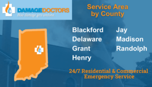 Damage Doctors Service Area is Blackford, Delaware, Grant, Henry, Jay, Madison, and Randolph Counties.